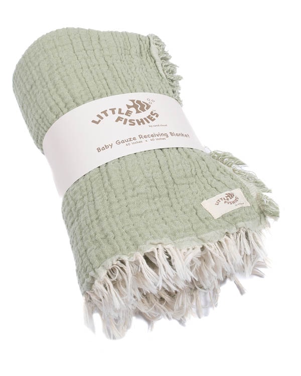 Little Fishies Gauze Receiving Blanket – Warm Taupe