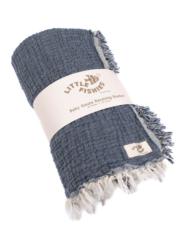 Little Fishies Gauze Receiving Blanket – Navy