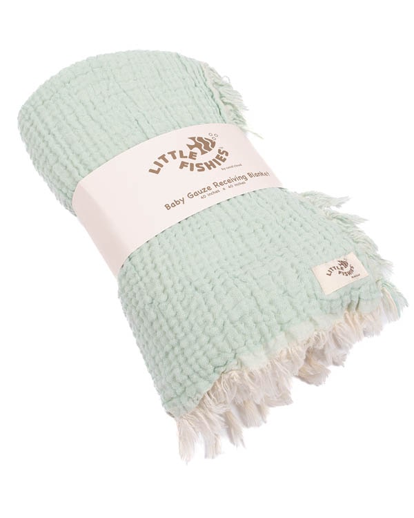 Little Fishies Gauze Receiving Blanket – Warm Taupe