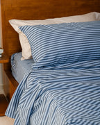 Classic Micro Twill Stripe Melange Sheet Set Indigo
