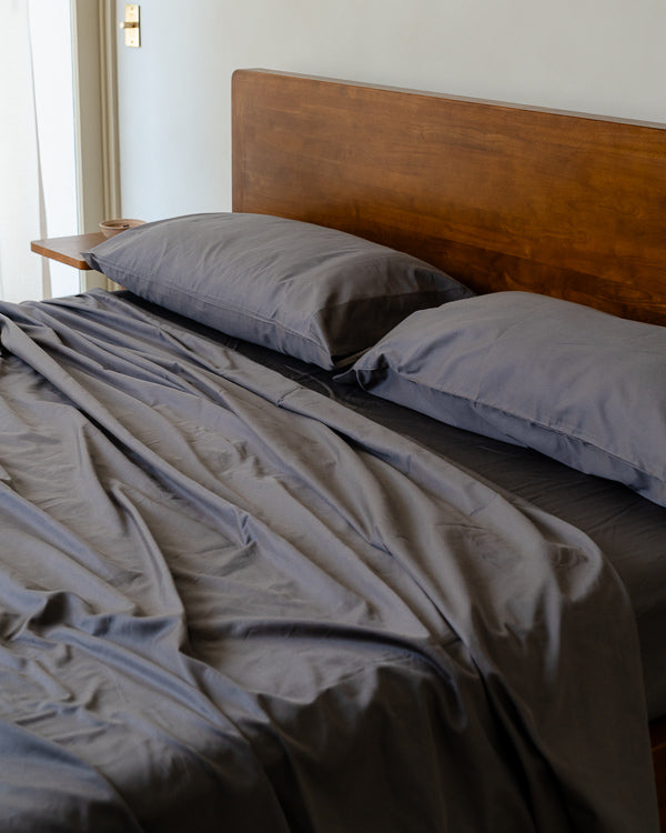 Luxe Sateen Flat Top Sheet Steel Grey