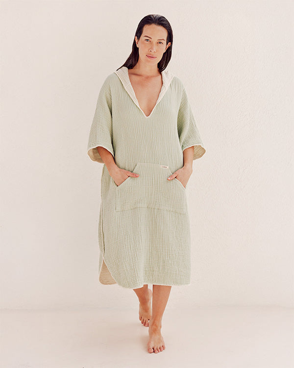 Falta Gauze Hooded Poncho – Warm Taupe