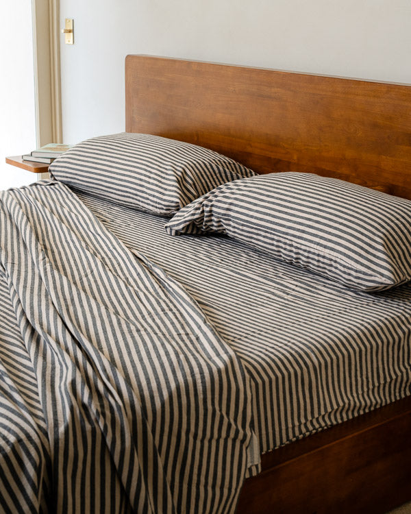 Classic Micro Twill Stripe Melange Flat Top Sheet Steel Grey