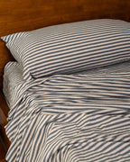 Classic Micro Twill Stripe Melange Flat Top Sheet Indigo