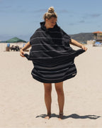 Classic Stripe Hooded Poncho Black