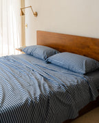 Classic Micro Twill Stripe Melange Flat Top Sheet Indigo