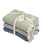 Little Fishies Gauze Receiving Blanket Set – 3 Pack – Seafoam / Peach Fuzz / Natural