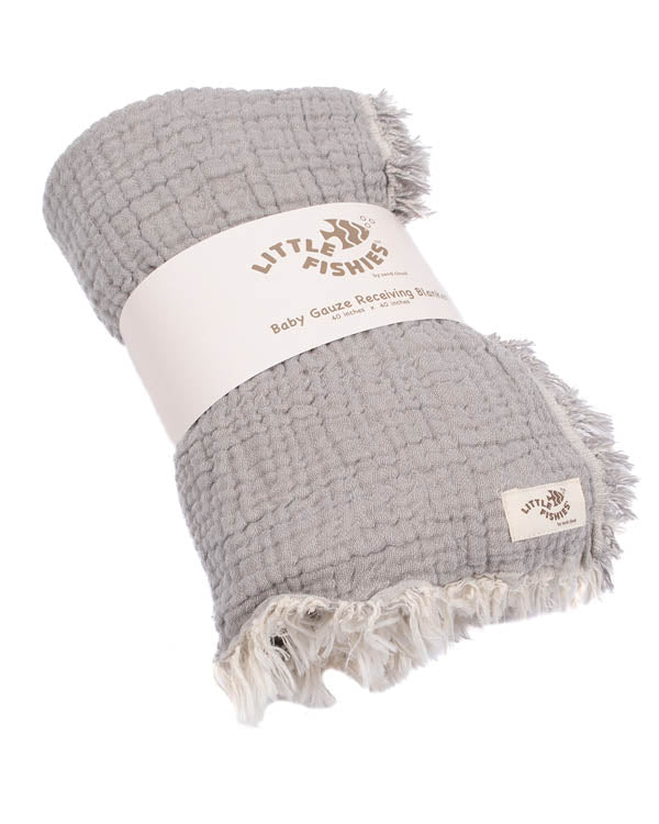 Little Fishies Gauze Receiving Blanket – Grey