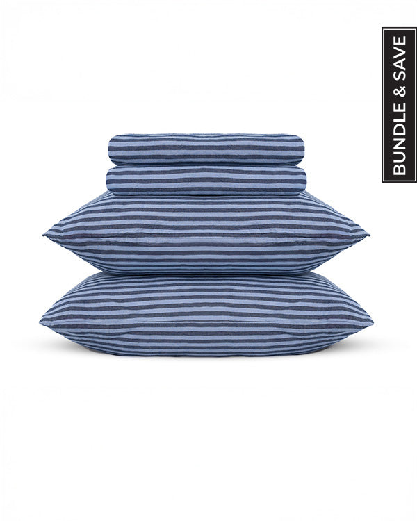 Classic Micro Twill Stripe Melange Sheet Set Steel Grey