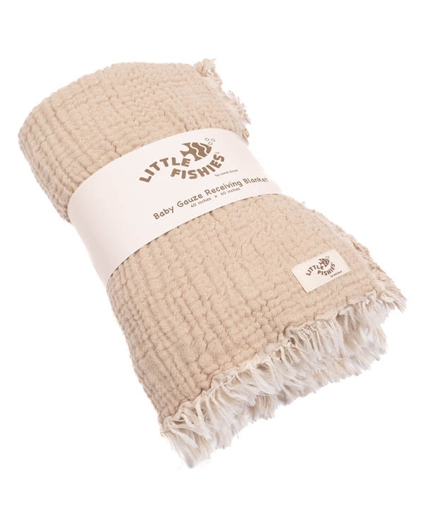 Little Fishies Gauze Receiving Blanket – Warm Taupe