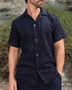 Orb Button Down Waffle Shirt – Sand – Mens