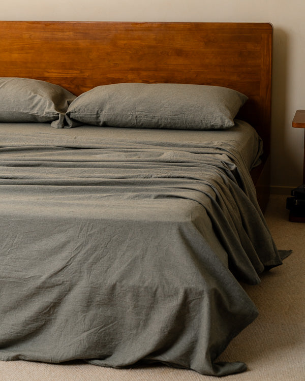 Classic Micro Twill Stripe Melange Flat Top Sheet Steel Grey