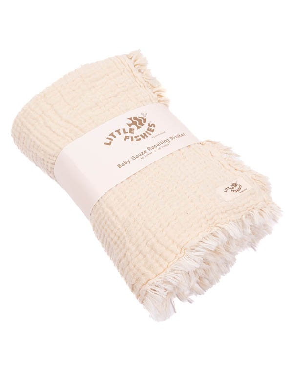 Little Fishies Gauze Receiving Blanket – Warm Taupe