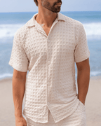 Orb Button Down Waffle Shirt – Black – Mens