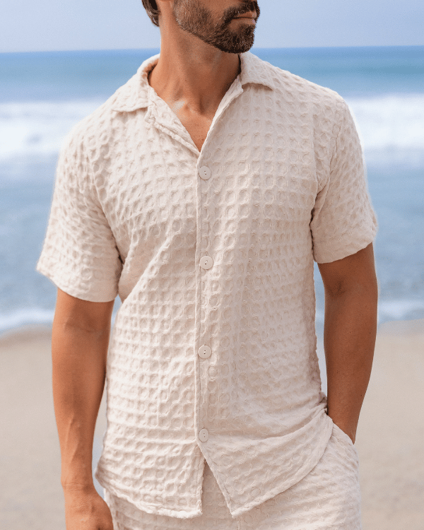 Orb Button Down Waffle Shirt – Black – Mens
